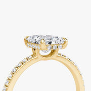 Radiant Cut - Pave Band Hidden Halo - Classic Engagement Ring- 14 K Gold